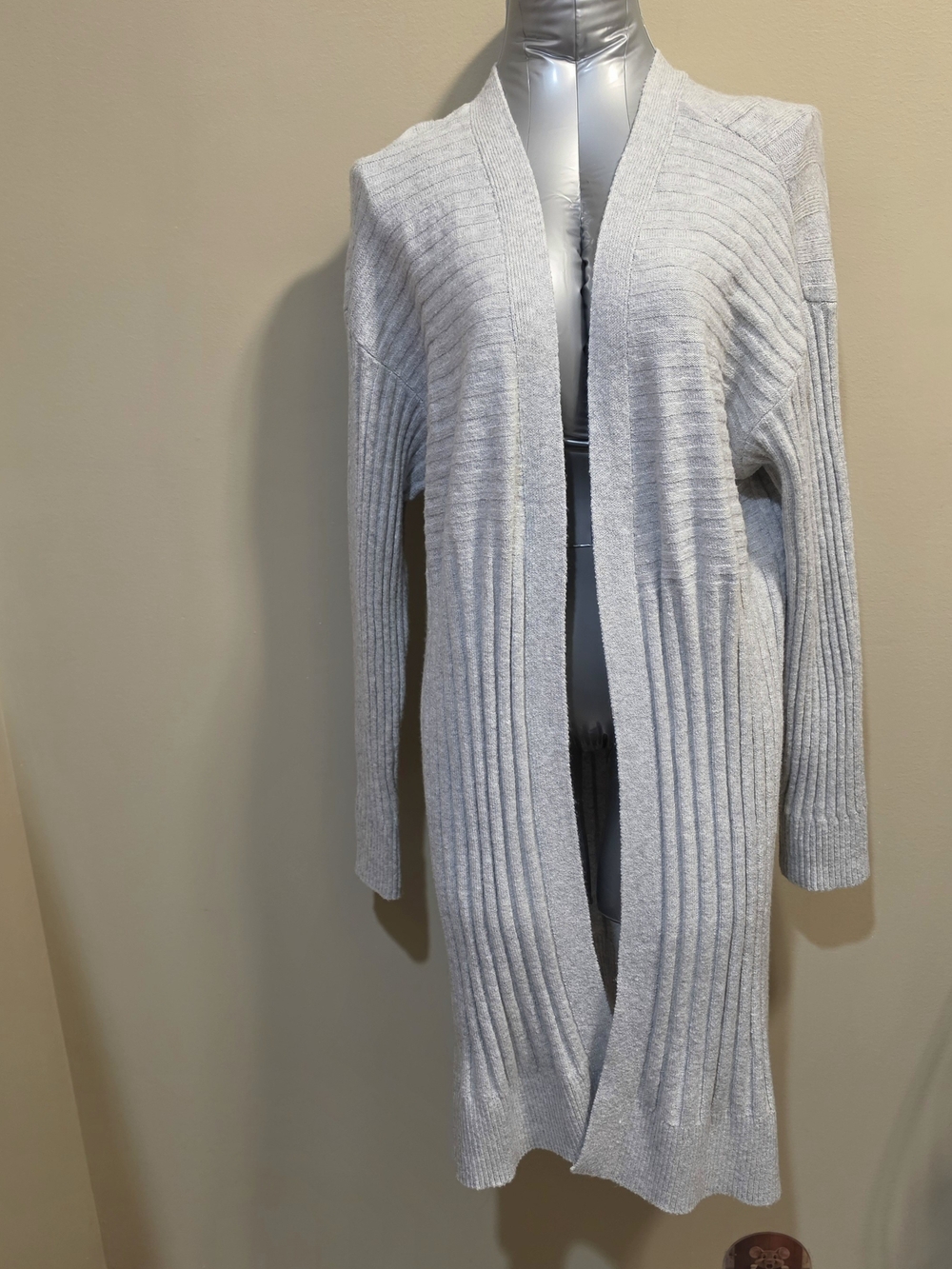 $44 Croft & Barrow Light Gray Ribbed Long Open-Front Cardigan